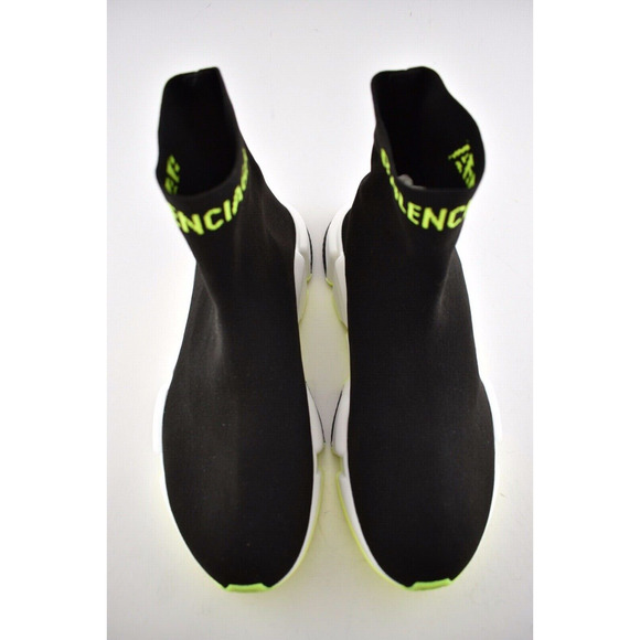 Balenciaga Mens Speed Black Yellow Logo Sock Flat High Top Trainer Sneaker 45 12 - Picture 7 of 11